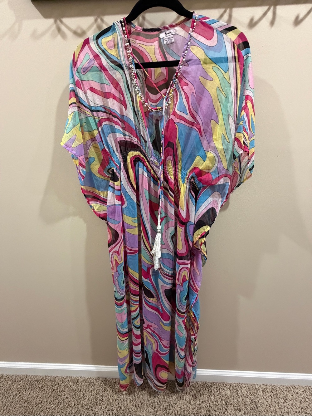 Morocco Sheer Kaftan Swim Coverup Dress Sz L
